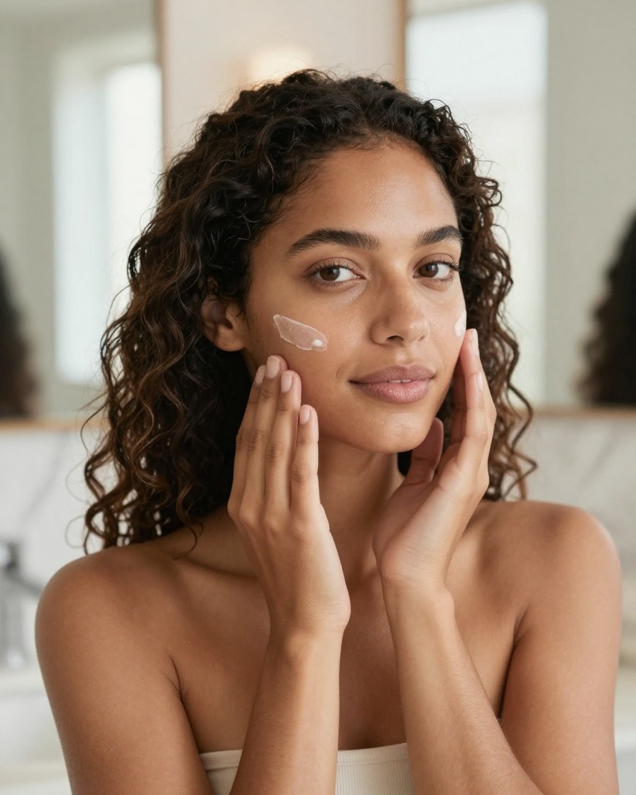 Facial skincare serum and moisturizer on a marble surface